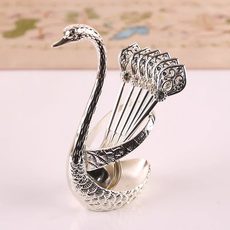 Home Strong and Sturdy Swan Fruit Fork Storage Kitchen Fashion Creative Metal Craft Tableware Silver Swan Spoon Set Spoons