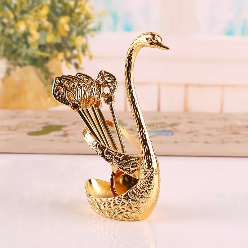 Home Strong and Sturdy Swan Fruit Fork Storage Kitchen Fashion Creative Metal Craft Tableware Silver Swan Spoon Set Spoons