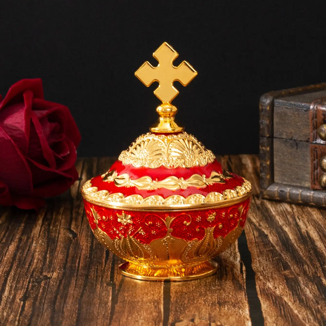 European-style gold-red zinc alloy hotel high-end storage dried fruit box household sugar bowl luxury metal hand-painted color c