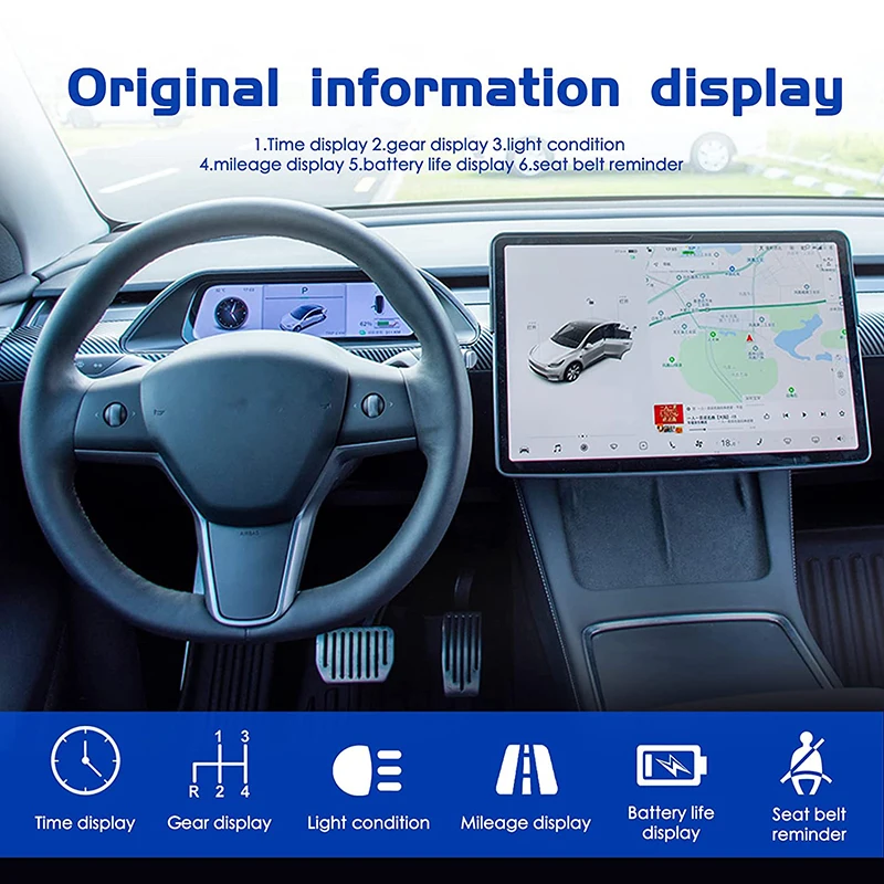 For Tesla Model 3 Y Dashboard Upgrade Module with Instrument Display Integrated Display Model 3 Y 2017-2022 2023 Car Accessory