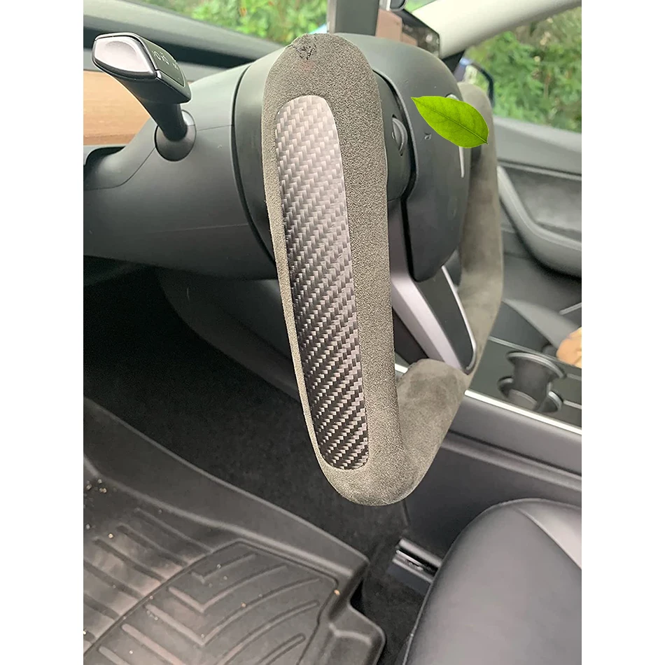 Yoke Steering Wheel Customization Ellipse for Tesla Model 3 Y  Matte and Glossy Carbon Fiber Trim Panel Decorate Middle and Side