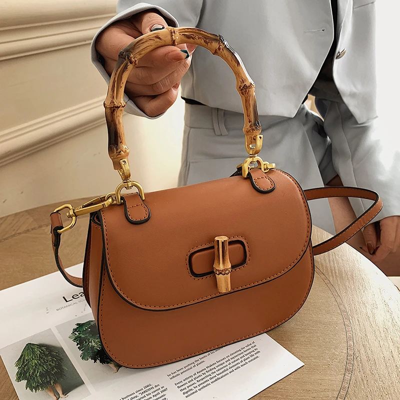 Vintage Fashion Bamboo Handle Luxury Designer Women Female Top Quality Saddle Shoulder Bag Woman Purse Crossbody Handbag Satchel