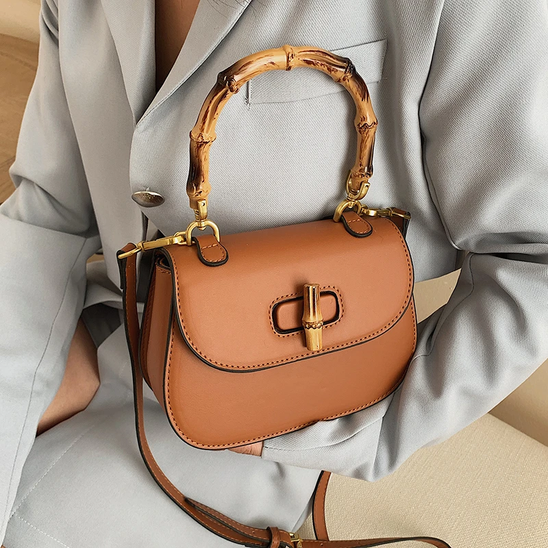 Vintage Fashion Bamboo Handle Luxury Designer Women Female Top Quality Saddle Shoulder Bag Woman Purse Crossbody Handbag Satchel