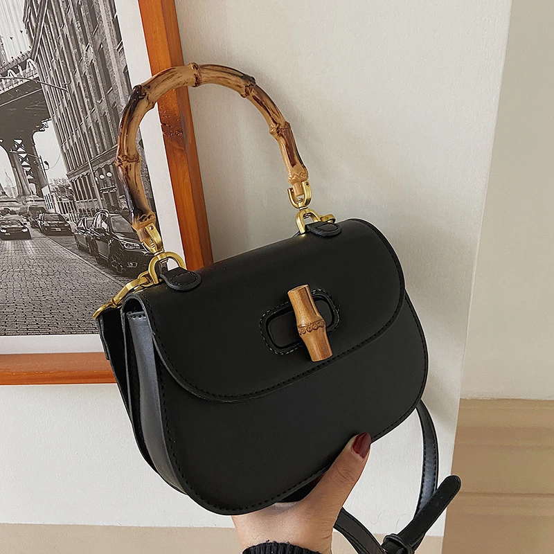 Vintage Fashion Bamboo Handle Luxury Designer Women Female Top Quality Saddle Shoulder Bag Woman Purse Crossbody Handbag Satchel