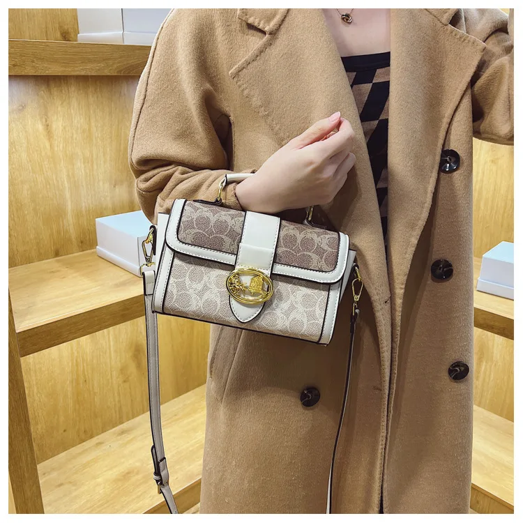 French Fashion Printed Retro Small Square Bag Shoulder Crossbody Bag Simple Women's Handbag High-quality PU Material