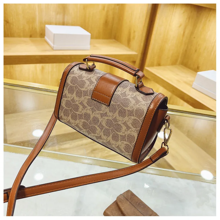 French Fashion Printed Retro Small Square Bag Shoulder Crossbody Bag Simple Women's Handbag High-quality PU Material