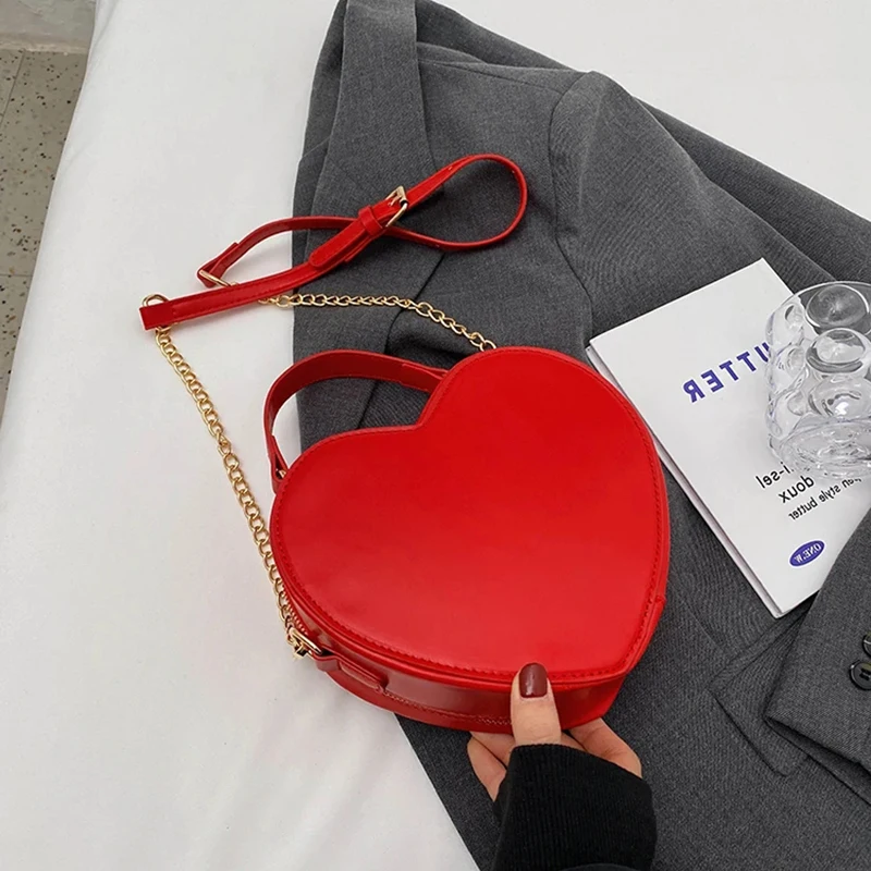 Fashion Love Heart Shape Shoulder Bags For Women Luxury Designer PU Leather Handbags Brand Female Chain Crossbody Purse Bag