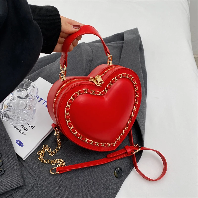 Fashion Love Heart Shape Shoulder Bags For Women Luxury Designer PU Leather Handbags Brand Female Chain Crossbody Purse Bag