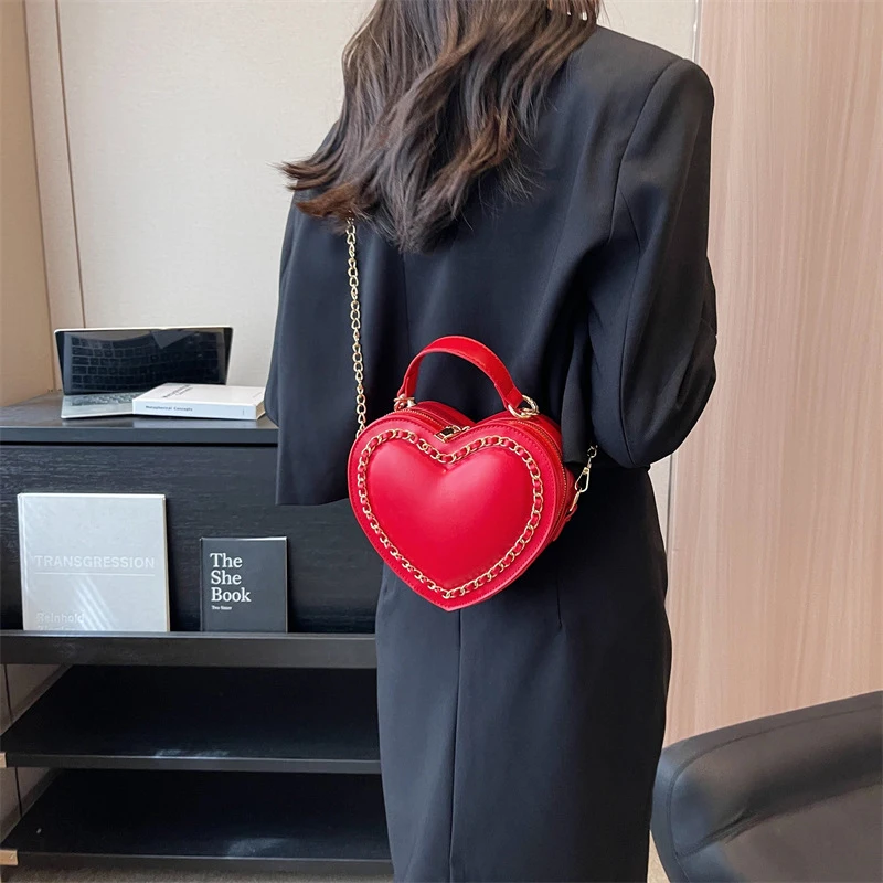 Fashion Love Heart Shape Shoulder Bags For Women Luxury Designer PU Leather Handbags Brand Female Chain Crossbody Purse Bag