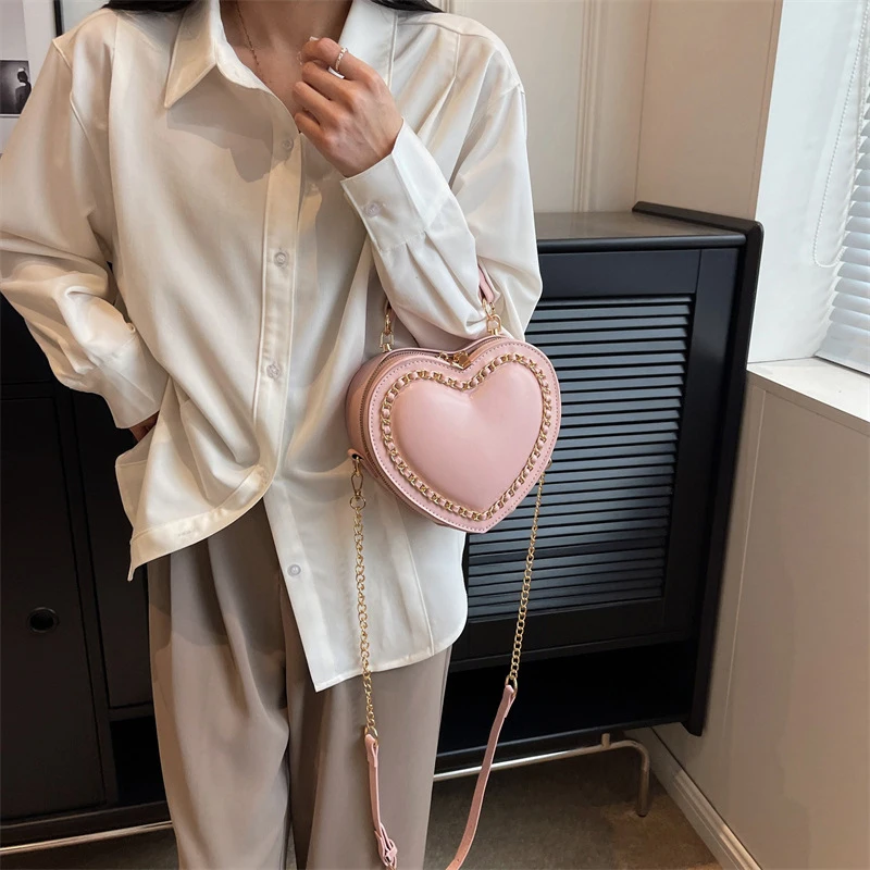 Fashion Love Heart Shape Shoulder Bags For Women Luxury Designer PU Leather Handbags Brand Female Chain Crossbody Purse Bag