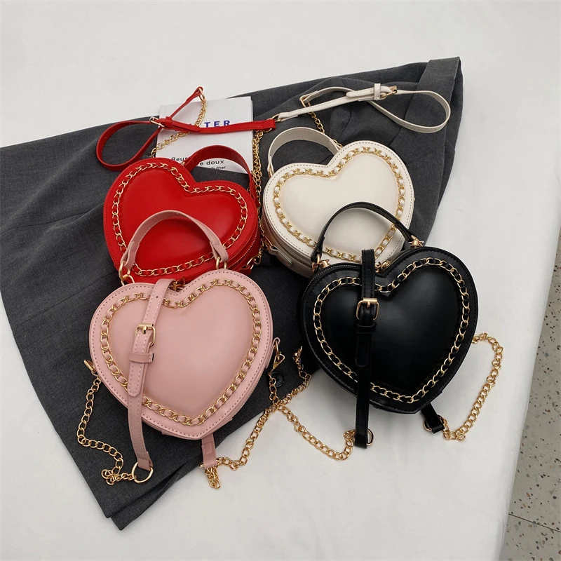 Fashion Love Heart Shape Shoulder Bags For Women Luxury Designer PU Leather Handbags Brand Female Chain Crossbody Purse Bag