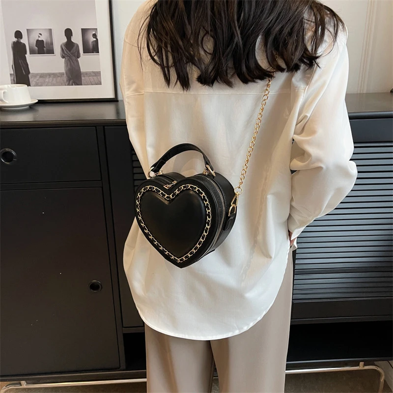 Fashion Love Heart Shape Shoulder Bags For Women Luxury Designer PU Leather Handbags Brand Female Chain Crossbody Purse Bag