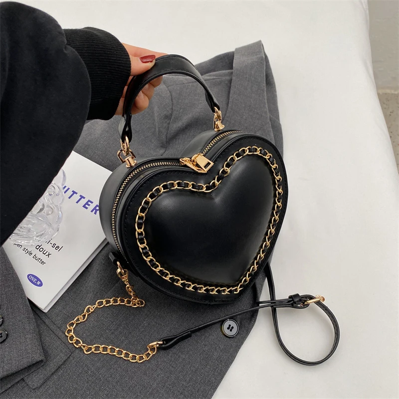 Fashion Love Heart Shape Shoulder Bags For Women Luxury Designer PU Leather Handbags Brand Female Chain Crossbody Purse Bag