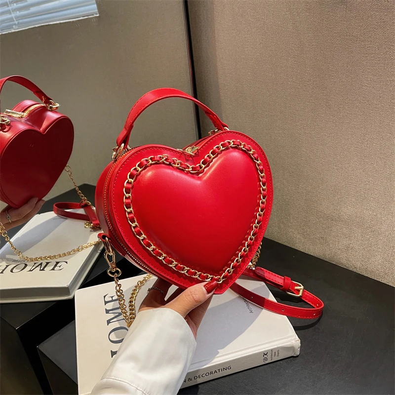 Fashion Love Heart Shape Shoulder Bags For Women Luxury Designer PU Leather Handbags Brand Female Chain Crossbody Purse Bag