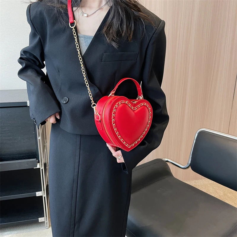 Fashion Love Heart Shape Shoulder Bags For Women Luxury Designer PU Leather Handbags Brand Female Chain Crossbody Purse Bag