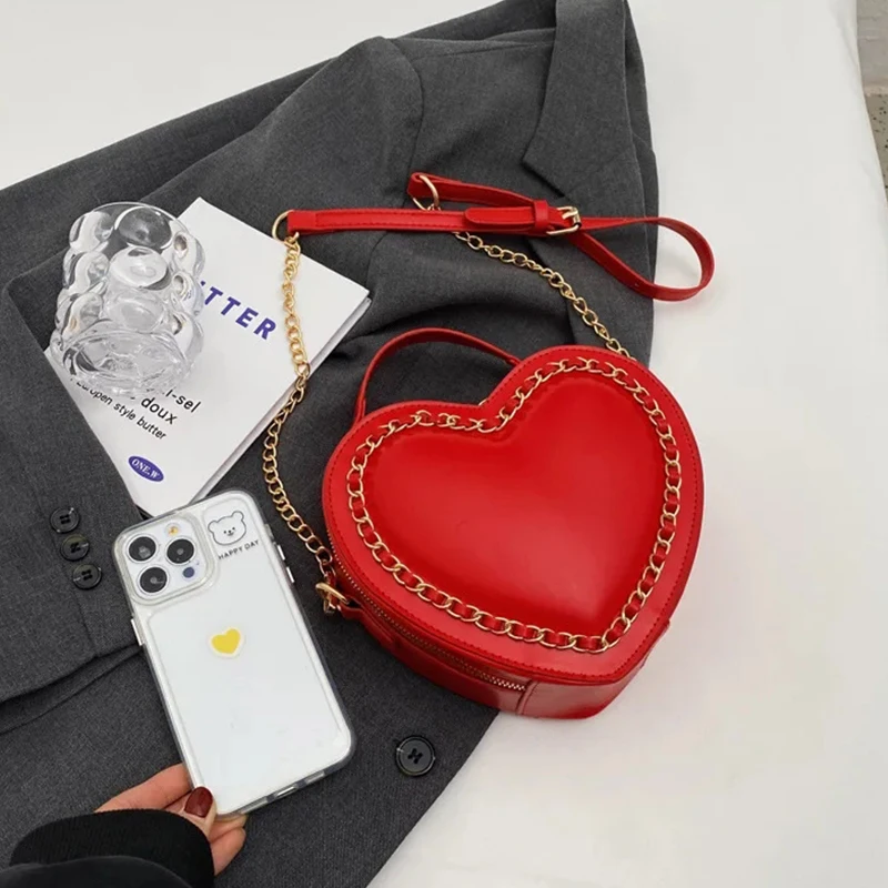 Fashion Love Heart Shape Shoulder Bags For Women Luxury Designer PU Leather Handbags Brand Female Chain Crossbody Purse Bag