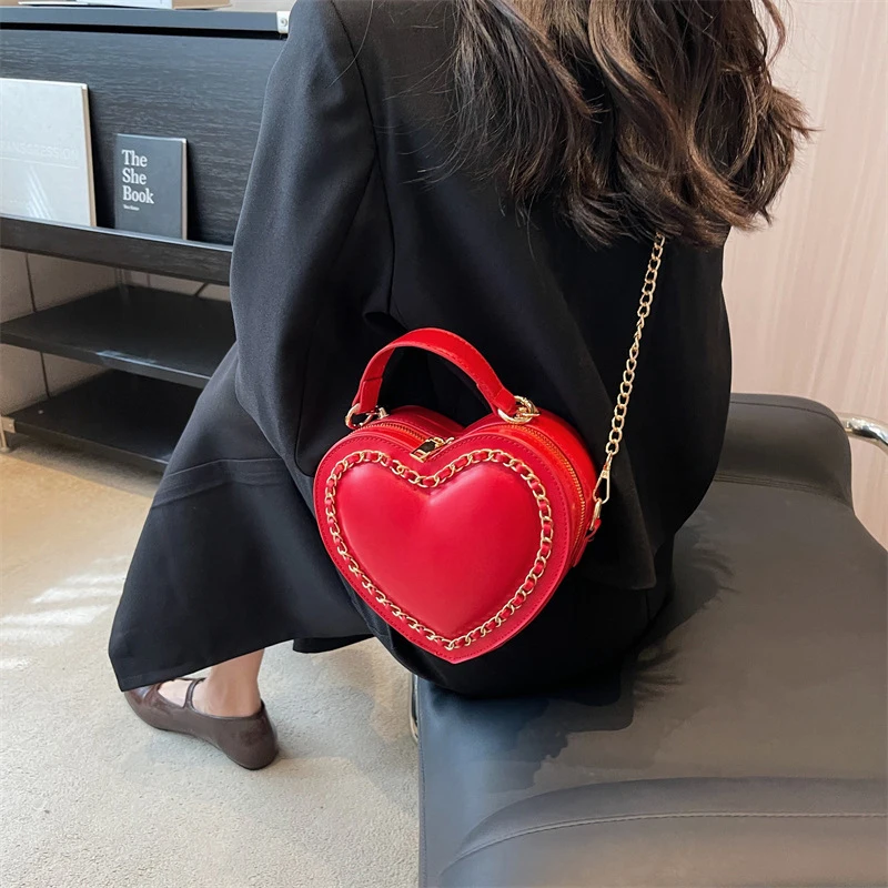 Fashion Love Heart Shape Shoulder Bags For Women Luxury Designer PU Leather Handbags Brand Female Chain Crossbody Purse Bag