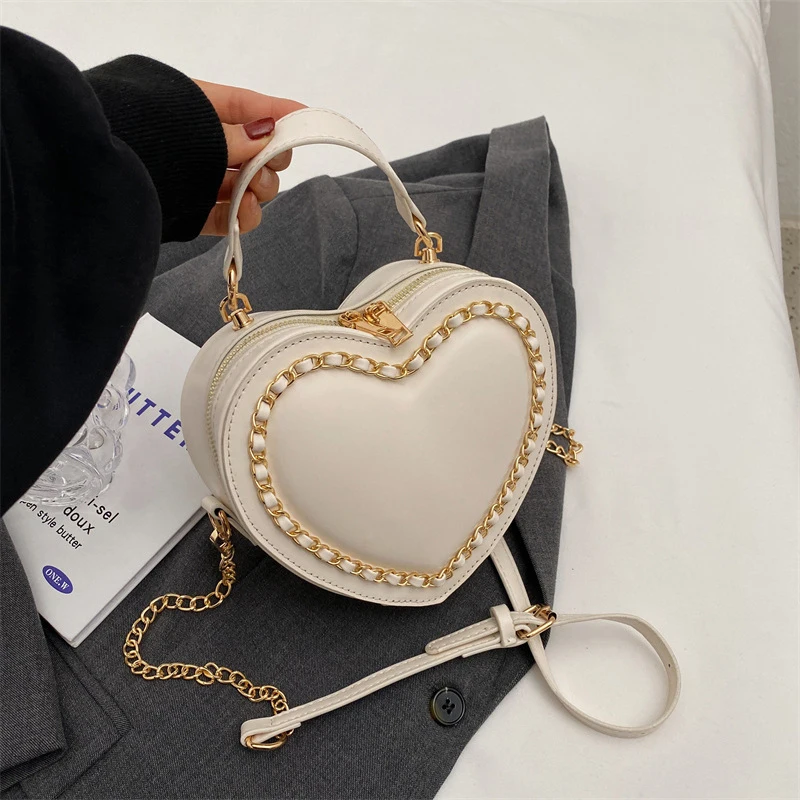 Fashion Love Heart Shape Shoulder Bags For Women Luxury Designer PU Leather Handbags Brand Female Chain Crossbody Purse Bag