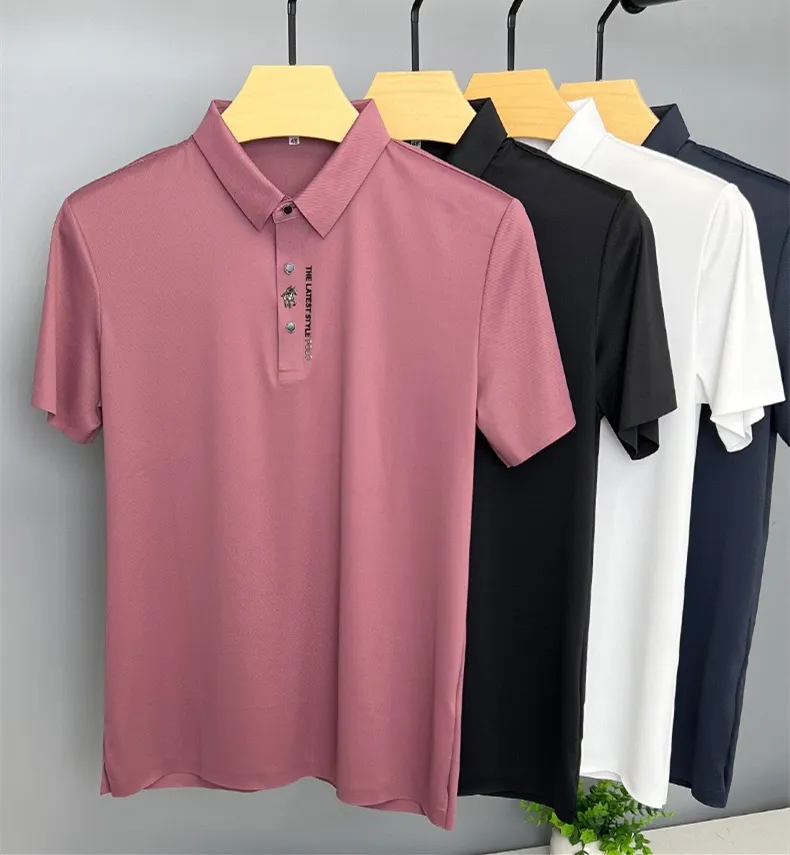 High end brand printed polo shirt men's short sleeved summer new fashion business casual seamless ice silk breathable T-shirt