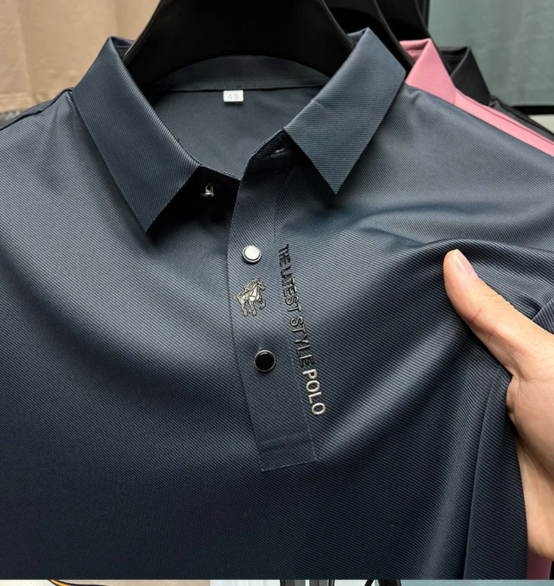High end brand printed polo shirt men's short sleeved summer new fashion business casual seamless ice silk breathable T-shirt