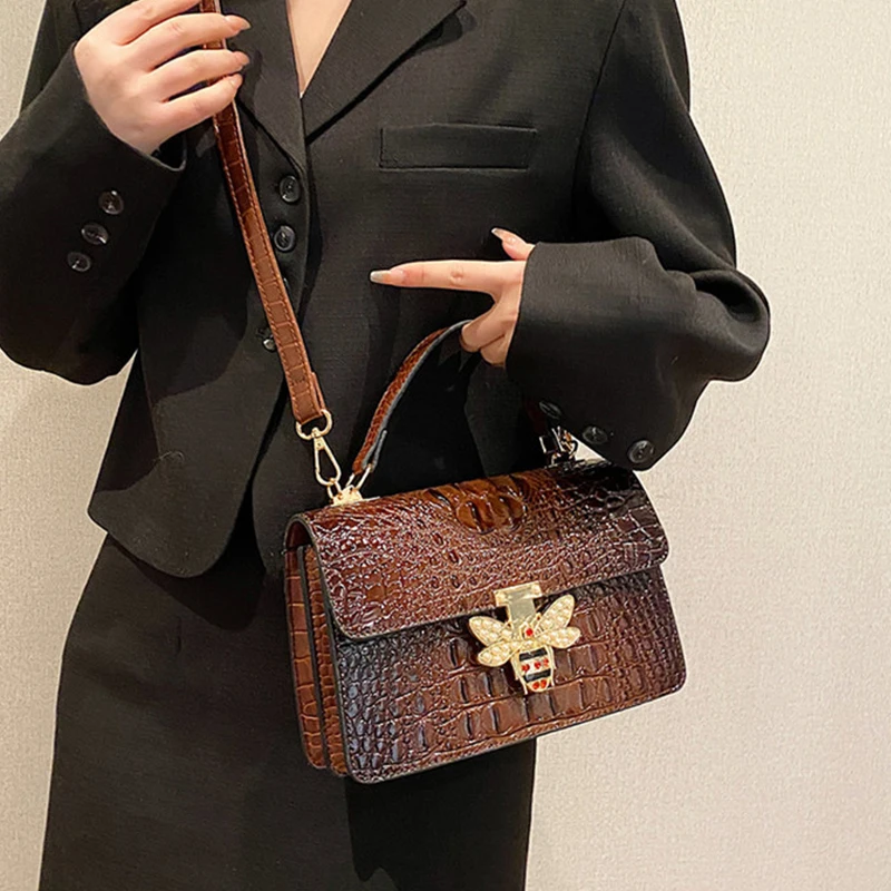 Luxury Brand Design Leather Shoulder Bag for Women Hand Bag Crocodile Totes Purses Ladies Messenger Handbags 2023 New