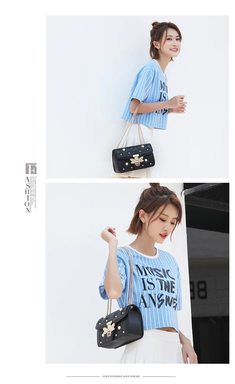 Brands Designer Women Shoulder Bag Chain Strap Flap Ladies Leather Handbags Messenger Bag Women Clutch Bag Bee Buckle Purse