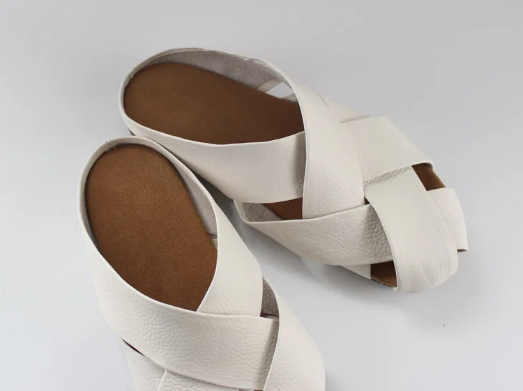 Pure handmade Retro Lazy Half Slippers Women Wear Hollow Baotou Low Heel big size Flat Bottom Slippers,size 35-42