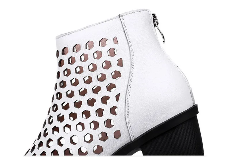 Women Summer Sandal Back zip 4.5cm Square High Heel Hollowout Peep Toe Retro Dress Shoe size43 Genuine Leather Gladiator
