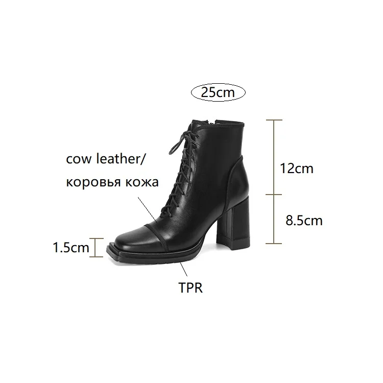 NEW Fall Shoes Women Square Toe Chunky Boots for Women Winter Genuine Leather Boots High Heel Platform Boots Elegent Girl Shoes