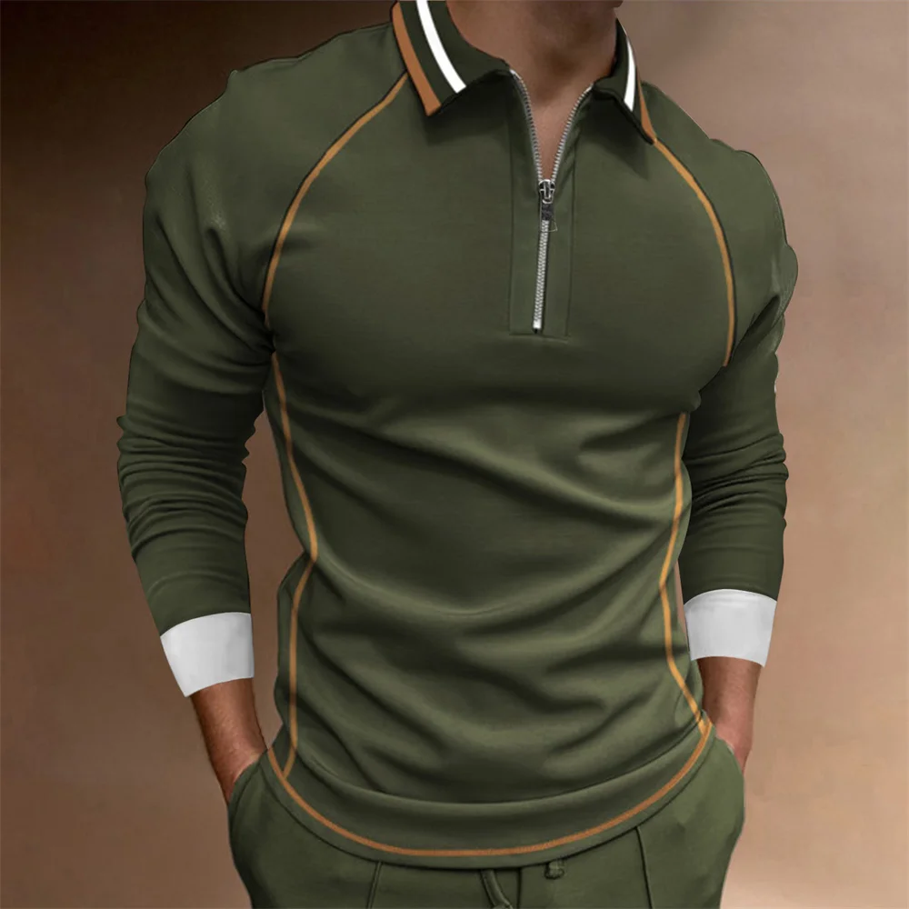 Long -sleeved Men's Casual Simple Plaid Digital Printing POLO