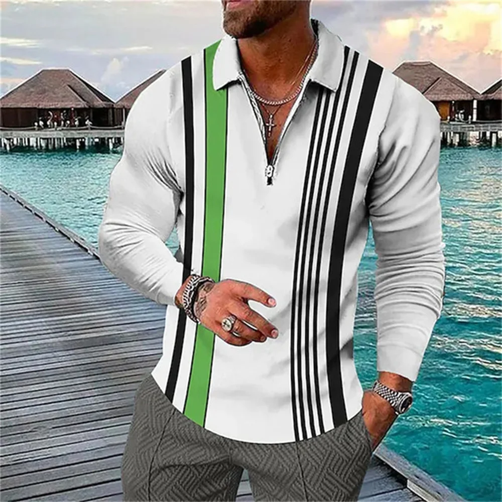New Men'S Classic Striped Polo Shirt Long Sleeve 2023 Spring And Autumn Casual Work Top Plus Oversize S-XXXL