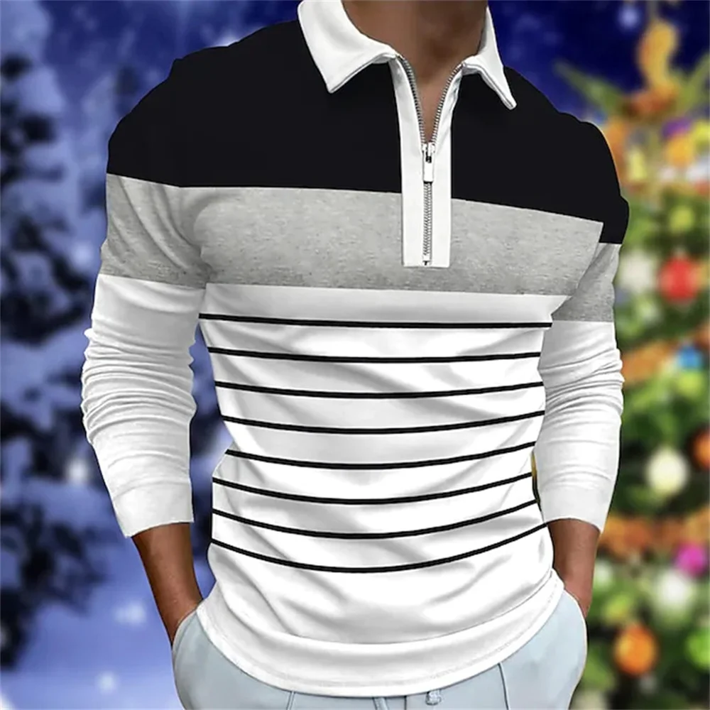 New Men'S Classic Striped Polo Shirt Long Sleeve 2023 Spring And Autumn Casual Work Top Plus Oversize S-XXXL