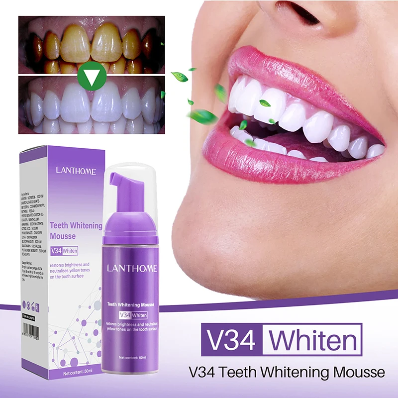V34 Mousse 50ml Teeth Cleaning Toothpaste Teeth Cleaning Effective Whitening Toothpaste Yellow Teeth Removing Tooth Stain Oral
