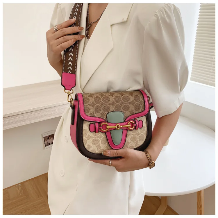 Women Bag 2023 Hot New Fashion Retro Crossbody Bag Luxury Women's Bag Saddle Bag Wide Shoulder Strap Single Shoulder Bag Totes