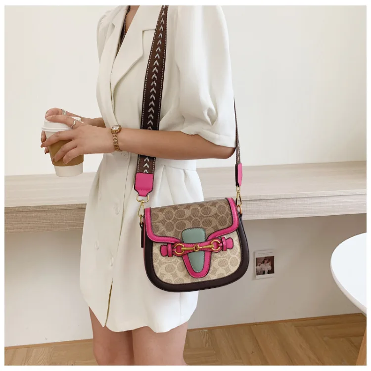 Women Bag 2023 Hot New Fashion Retro Crossbody Bag Luxury Women's Bag Saddle Bag Wide Shoulder Strap Single Shoulder Bag Totes