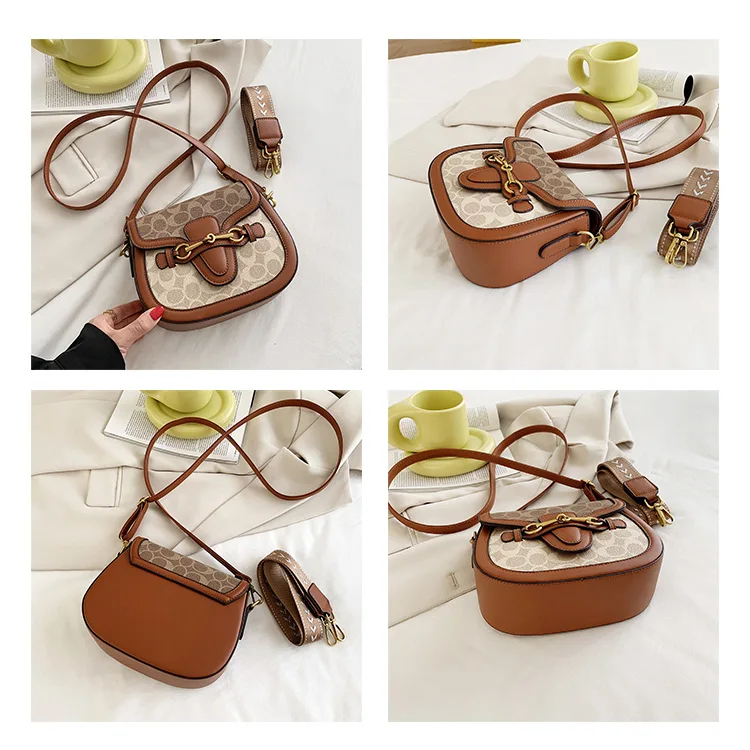 Women Bag 2023 Hot New Fashion Retro Crossbody Bag Luxury Women's Bag Saddle Bag Wide Shoulder Strap Single Shoulder Bag Totes