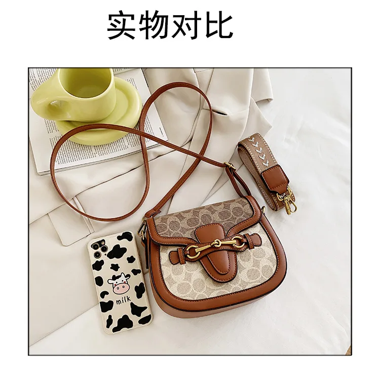 Women Bag 2023 Hot New Fashion Retro Crossbody Bag Luxury Women's Bag Saddle Bag Wide Shoulder Strap Single Shoulder Bag Totes