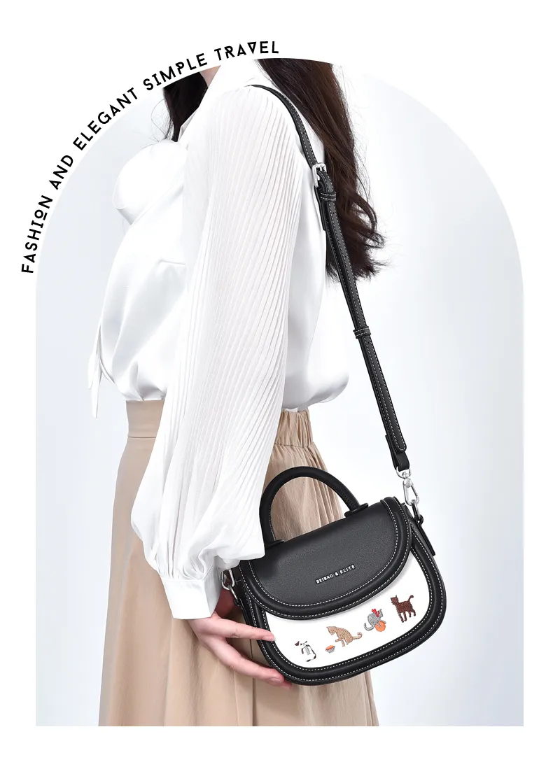 Stylish saddle Bag, animal embroidered pattern, one shoulder crossbody bag