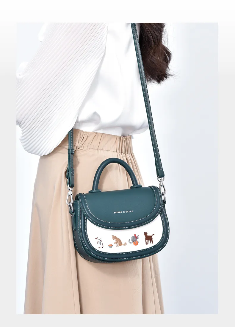 Stylish saddle Bag, animal embroidered pattern, one shoulder crossbody bag