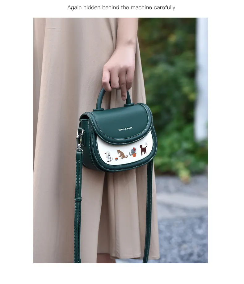 Stylish saddle Bag, animal embroidered pattern, one shoulder crossbody bag