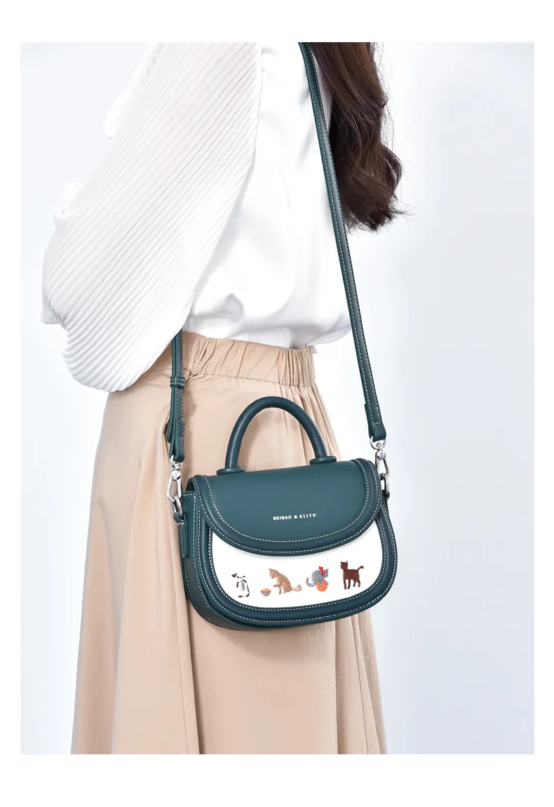 Stylish saddle Bag, animal embroidered pattern, one shoulder crossbody bag