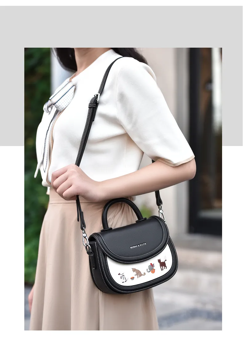 Stylish saddle Bag, animal embroidered pattern, one shoulder crossbody bag