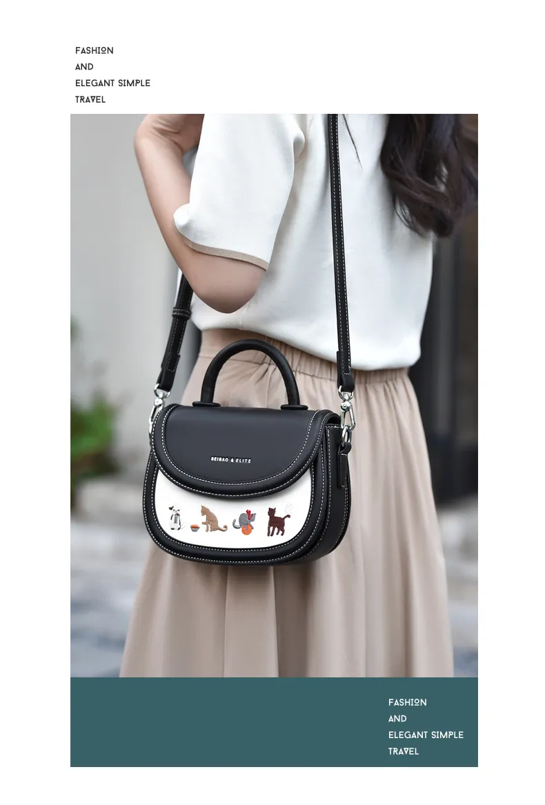 Stylish saddle Bag, animal embroidered pattern, one shoulder crossbody bag