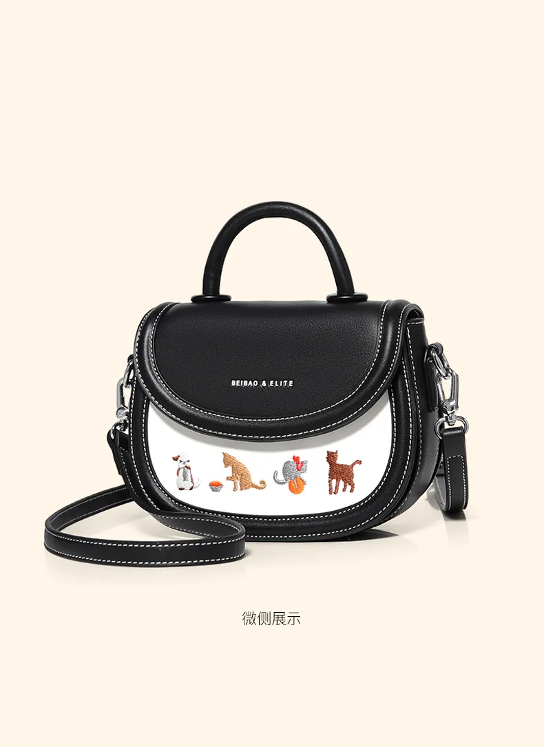 Stylish saddle Bag, animal embroidered pattern, one shoulder crossbody bag