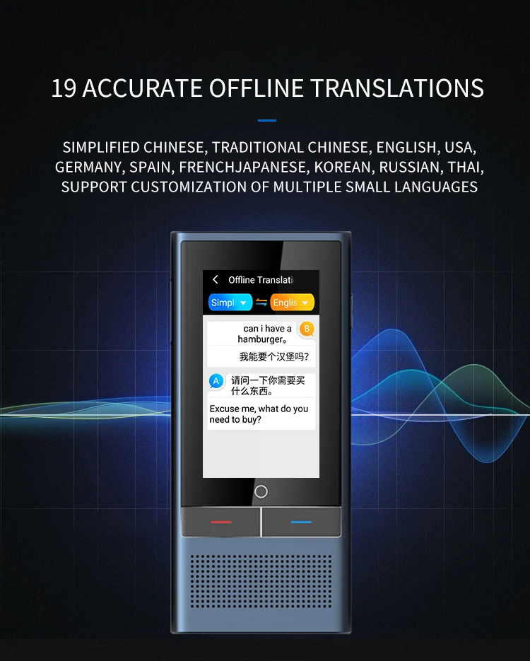 Z6 AI Voice Translator 117 Languages 3.1inch IPS Screen 4G SIM Card Internet 8G Memory Recording Intelligent Translated