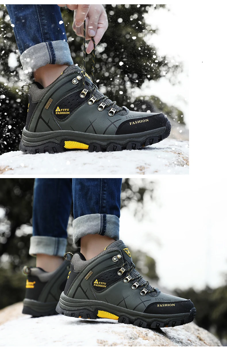 Men Winter Snow Boots Waterproof Leather Sneakers Super Warm Men's Boots Outdoor Male Hiking Boots Work Shoes Zapatillas Hombre