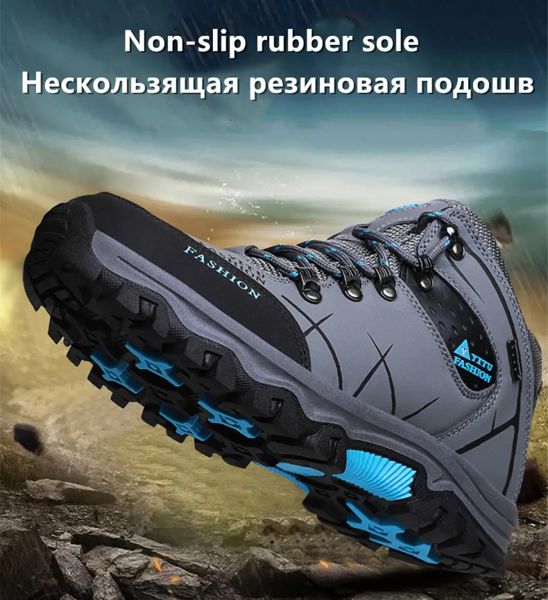 Men Winter Snow Boots Waterproof Leather Sneakers Super Warm Men's Boots Outdoor Male Hiking Boots Work Shoes Zapatillas Hombre