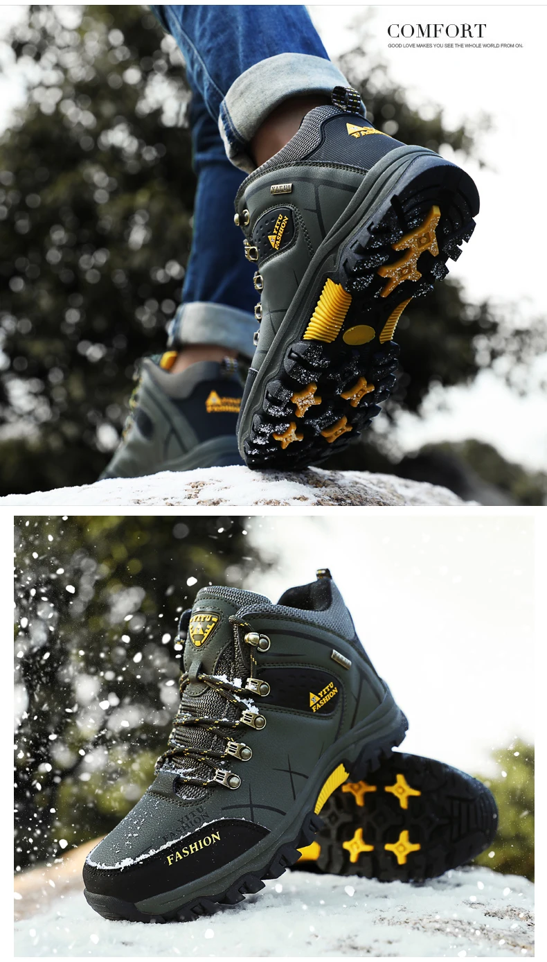 Men Winter Snow Boots Waterproof Leather Sneakers Super Warm Men's Boots Outdoor Male Hiking Boots Work Shoes Zapatillas Hombre