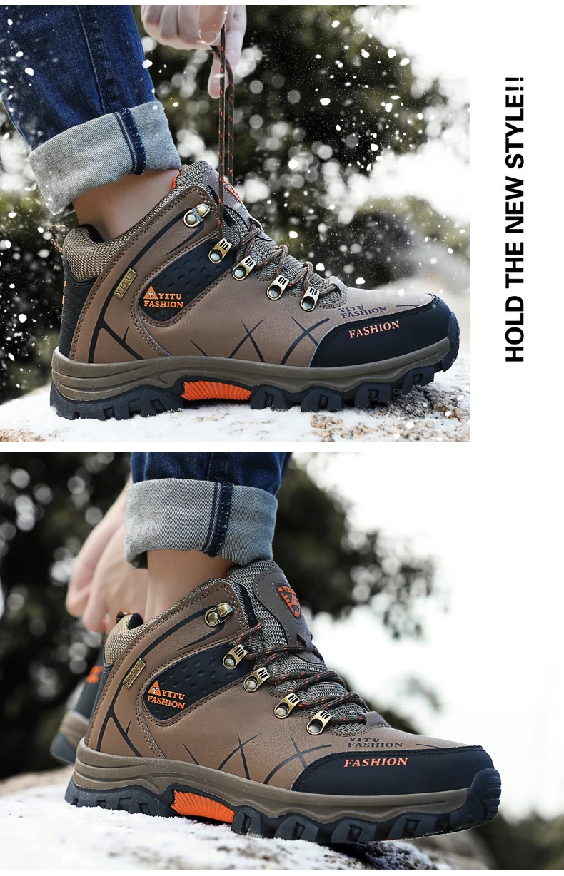 Men Winter Snow Boots Waterproof Leather Sneakers Super Warm Men's Boots Outdoor Male Hiking Boots Work Shoes Zapatillas Hombre