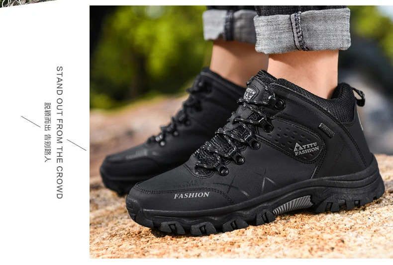 Men Winter Snow Boots Waterproof Leather Sneakers Super Warm Men's Boots Outdoor Male Hiking Boots Work Shoes Zapatillas Hombre